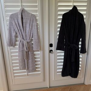 Two Barefoot Dreams Cozy Oatmeal and Sark Blue Bathrobes